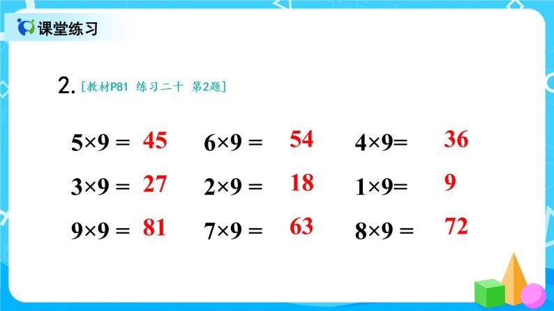 小學數學人教版二年級上冊9的乘法口訣課文ppt課件-教習網|課件下載