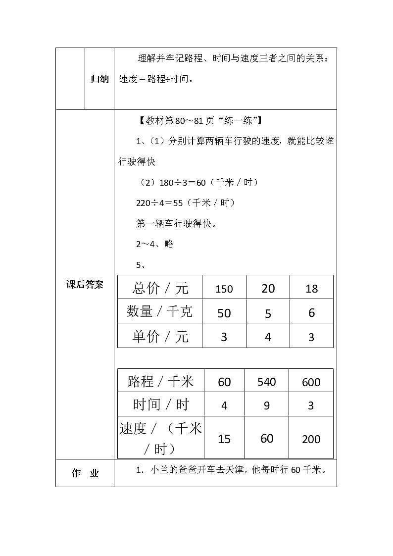 北师大版四年数学上册第六单元路程、时间与速度学案02