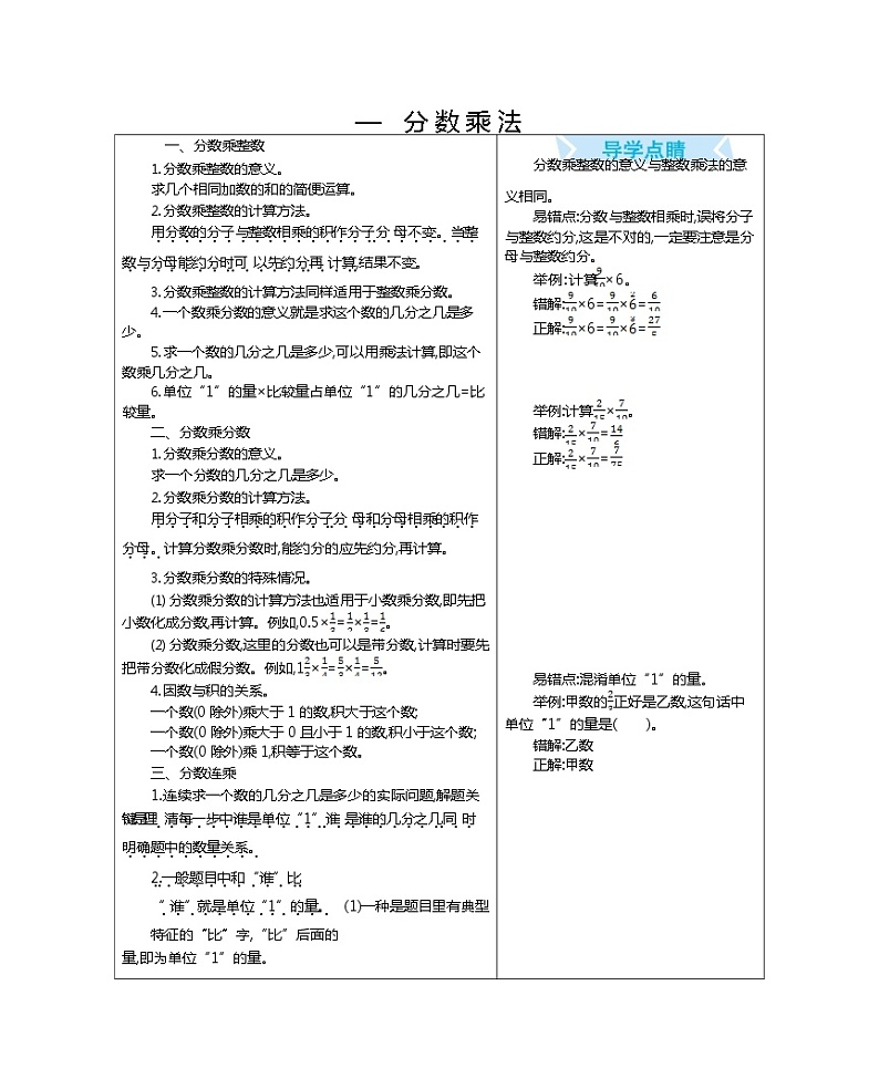 数学6年级上北京版单元知识点汇总第1页