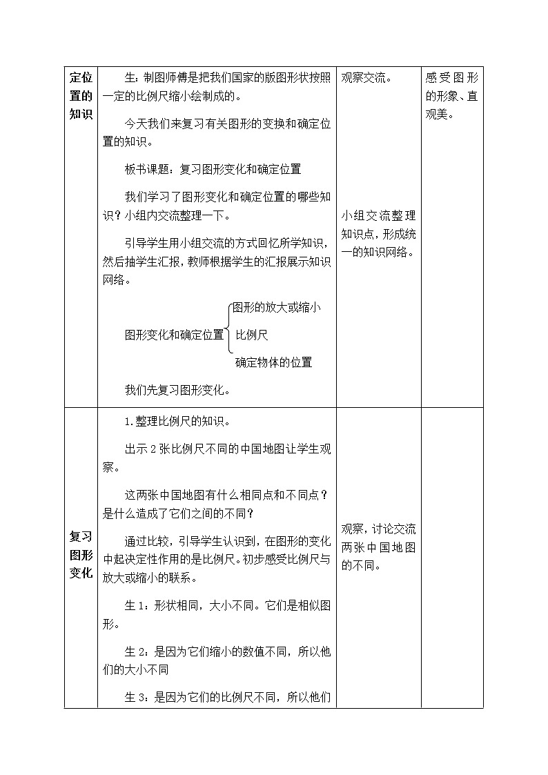 西师版六年级上册数学表格式教案9.5图形变化和确定位置  总复习02