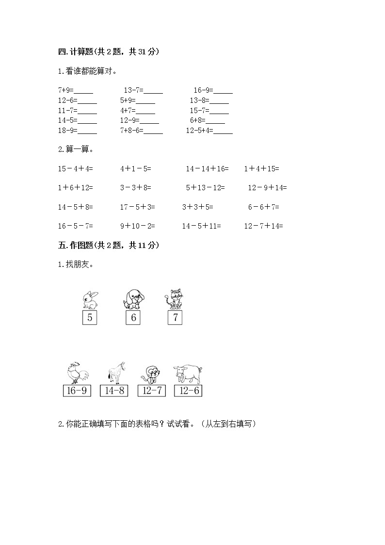 苏教版一年级下册数学第一单元 20以内的退位减法 测试卷（易错题）word版第3页