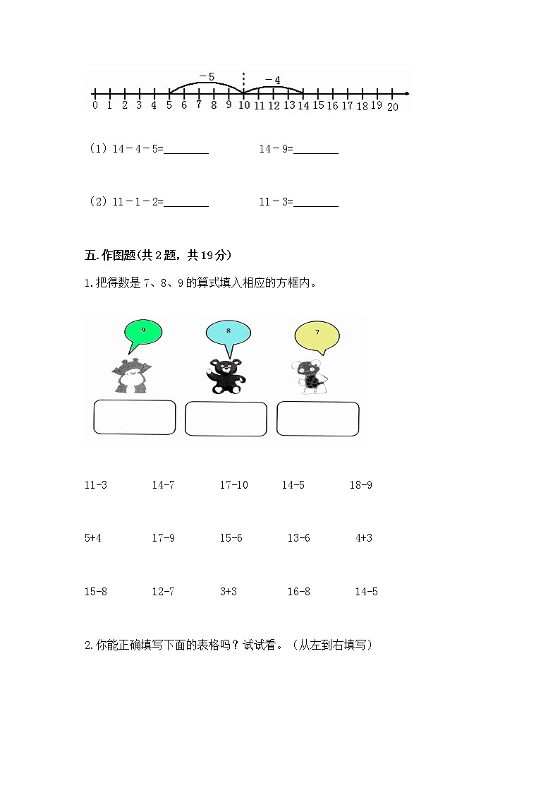 冀教版一年级上册数学第九单元 20以内的减法 测试卷附答案【精练】第3页