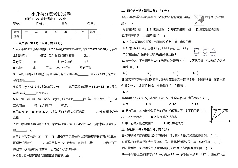 【升学无优】2022年小升初数学分班考试培优测试三  人教版（含答案）01