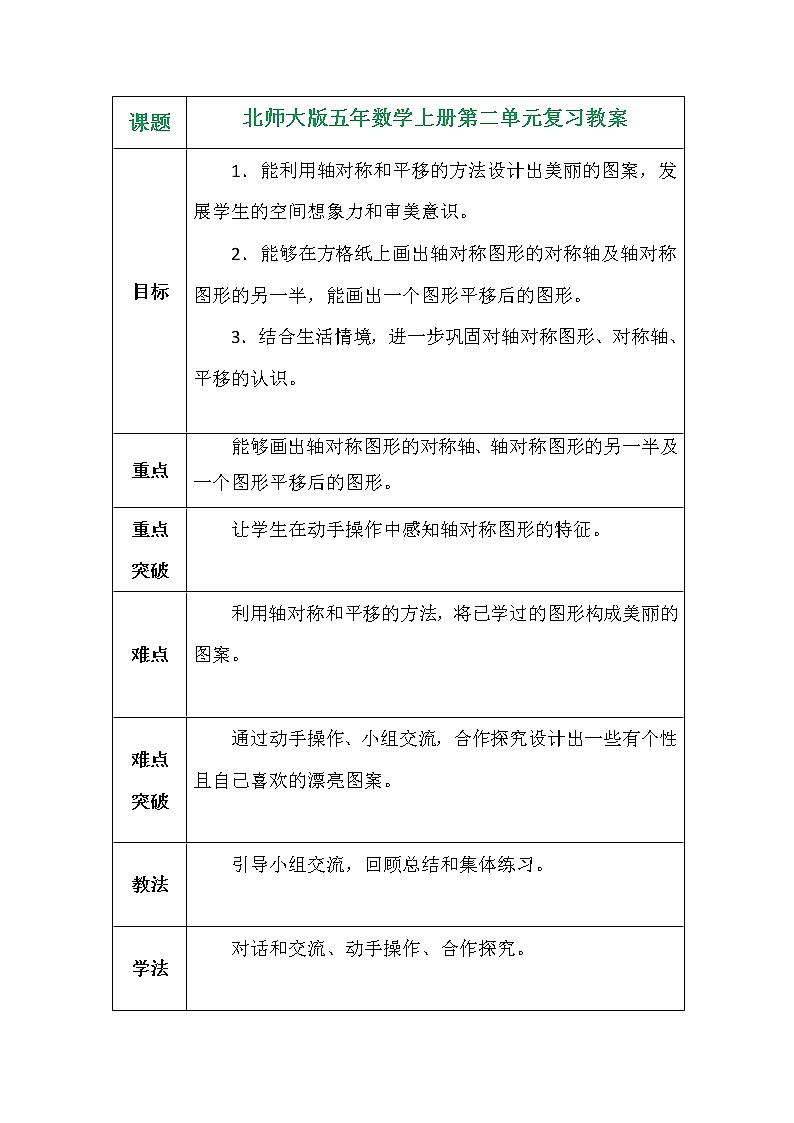 北师大版五年数学上册第二单元复习教案01