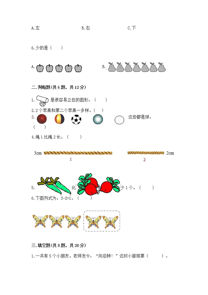 2022人教版一年级上册数学期中测试卷精品【完整版】第2页