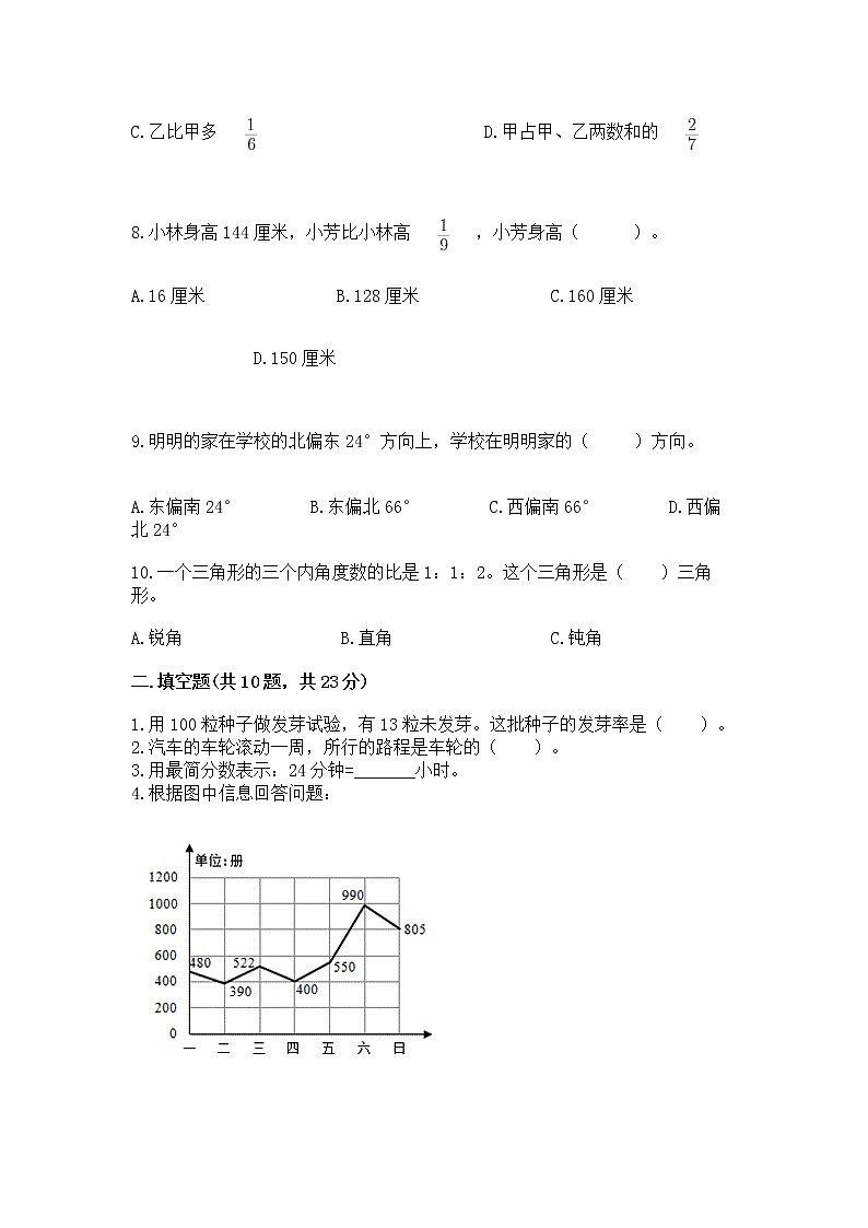 人教版小学数学六年级上册重点题型专项练习03