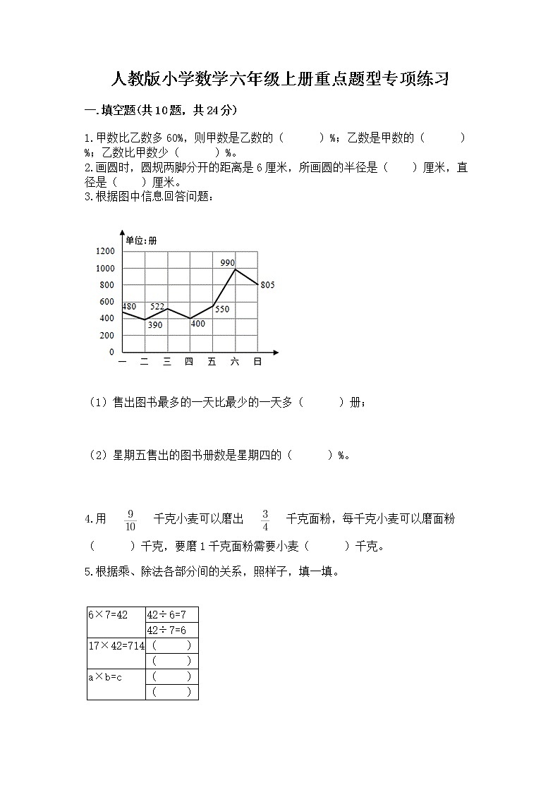 人教版小学数学六年级上册重点题型专项练习01