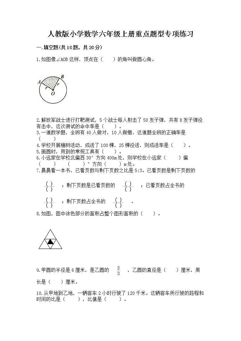 人教版小学数学六年级上册重点题型专项练习01