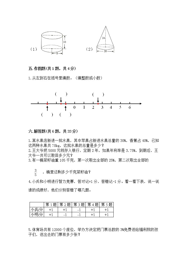小学六年级下册数学 期末测试卷附参考答案（夺分金卷）第3页
