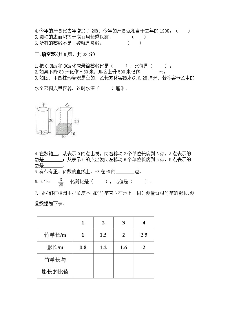 小学六年级下册数学 期末测试卷附答案【精练】第2页