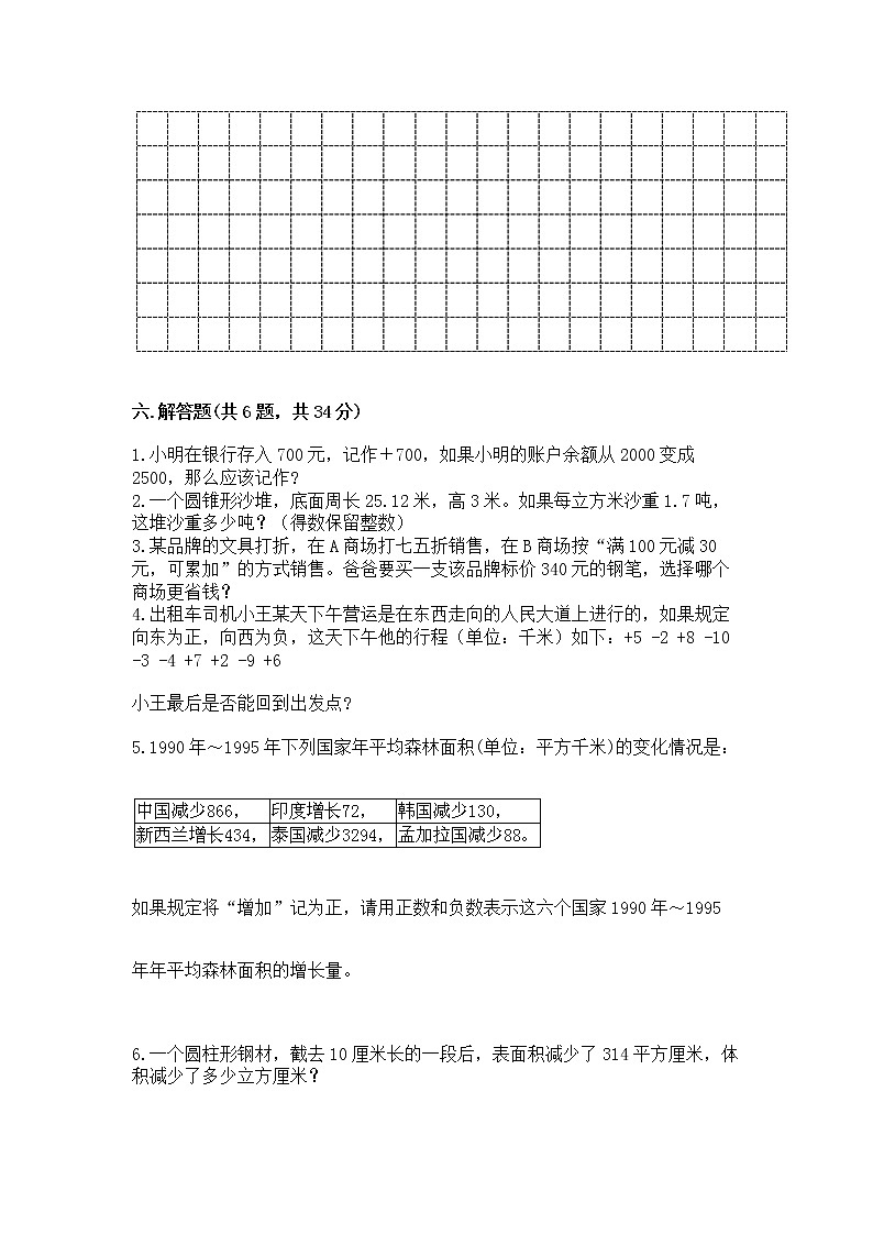 小学六年级下册数学 期末测试卷（预热题）第3页