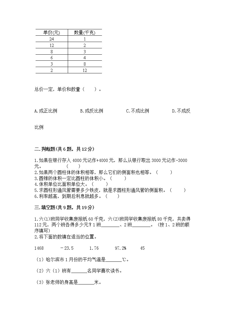 小学六年级下册数学 期末测试卷精品【考点梳理】第2页