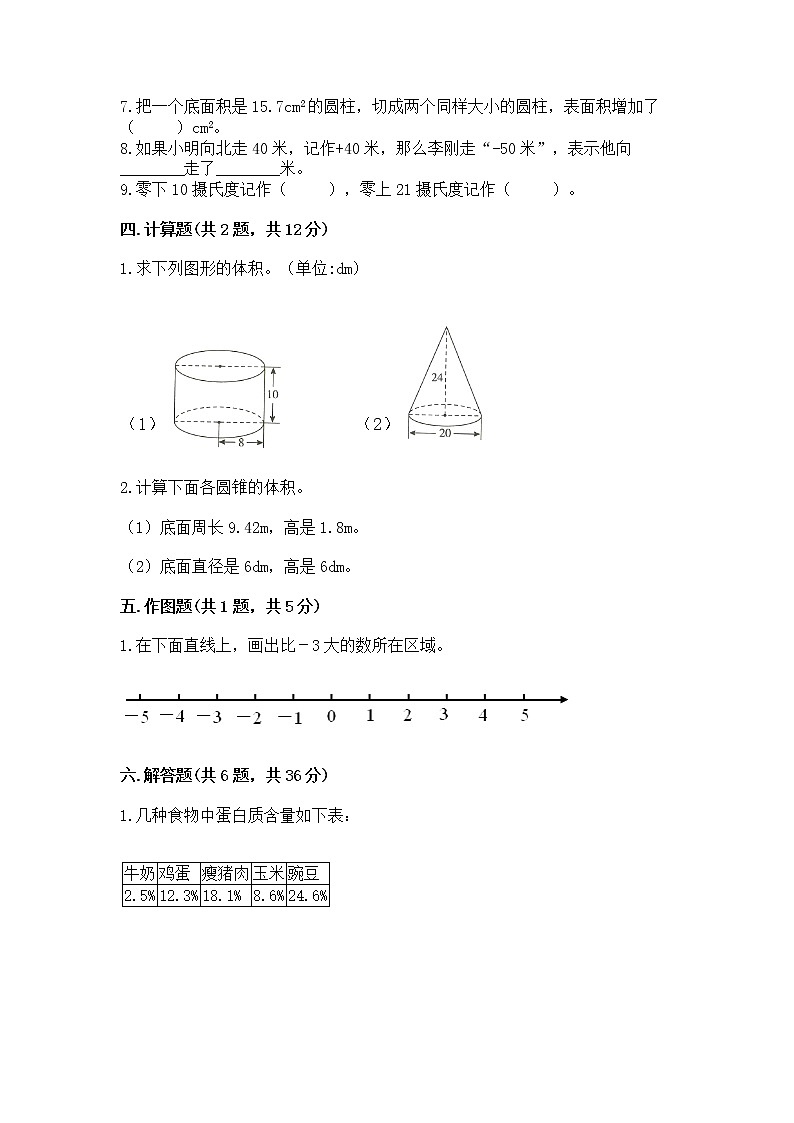 小学六年级下册数学 期末测试卷精品（预热题）03