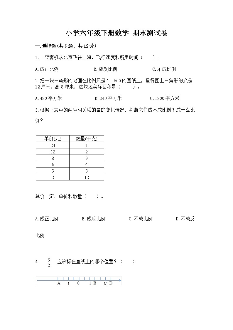 小学六年级下册数学 期末测试卷精品【夺冠】第1页