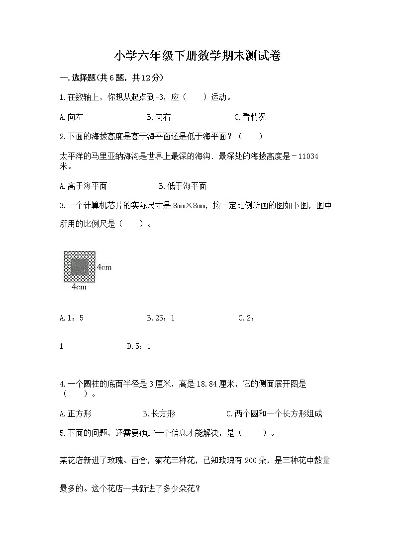 小学六年级下册数学期末测试卷附完整答案（全国通用）第1页