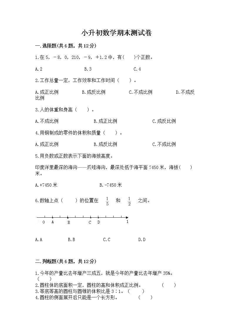 小升初数学期末测试卷word版第1页