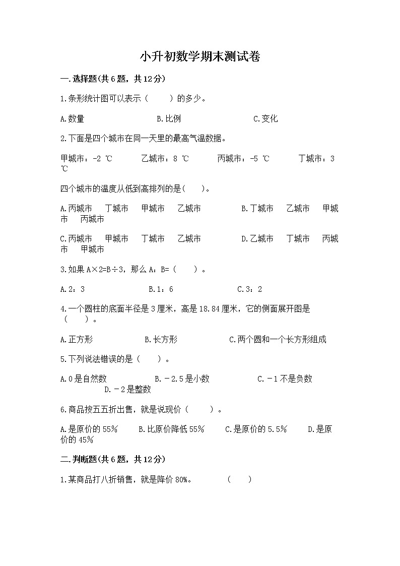 小升初数学期末测试卷1套第1页