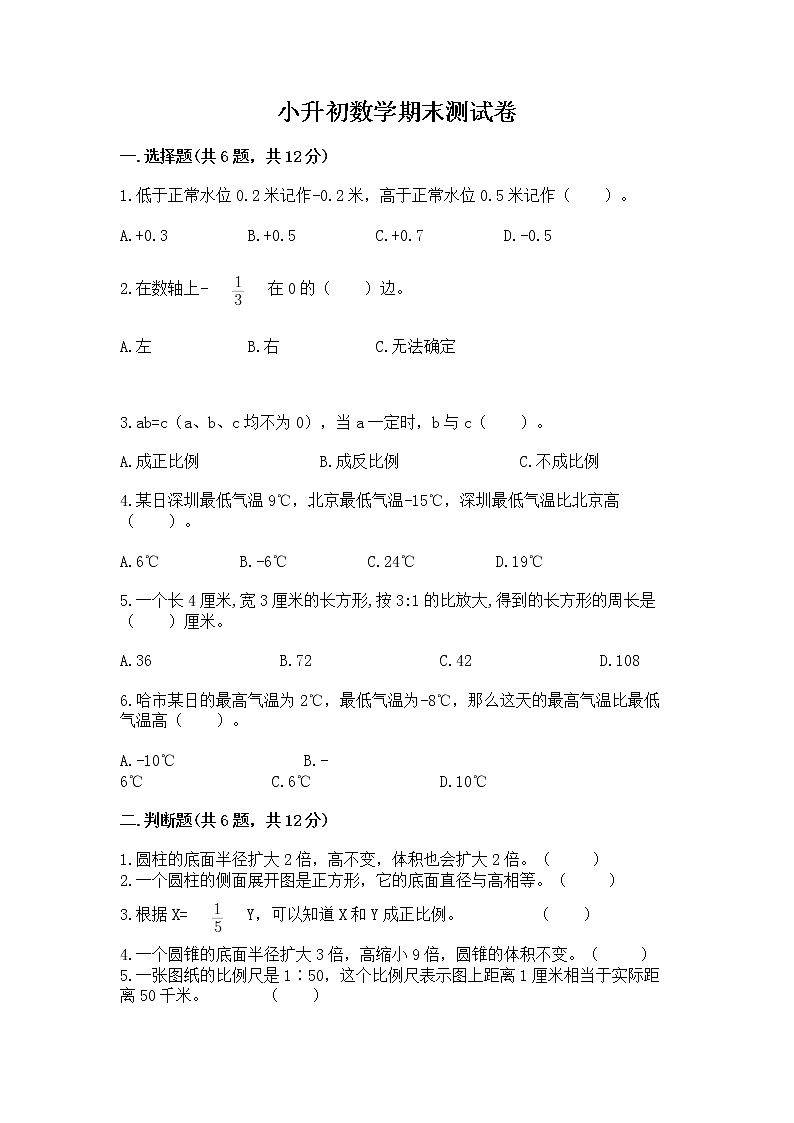 小升初数学期末测试卷【网校专用】第1页