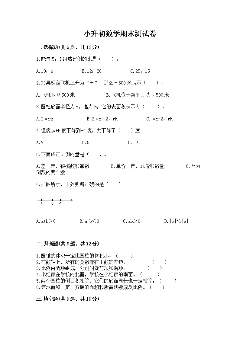 小升初数学期末测试卷（夺冠）01