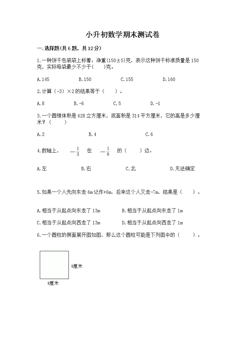 小升初数学期末测试卷（能力提升）word版第1页