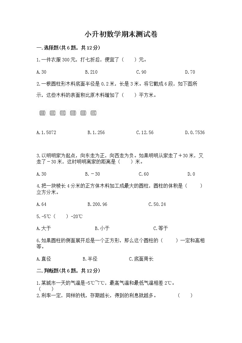 小升初数学期末测试卷（名师系列）第1页