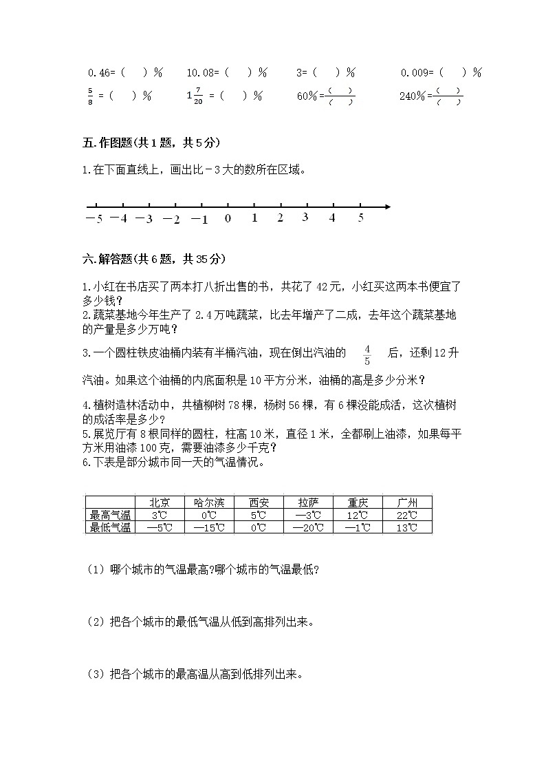 小学六年级下册数学 期末测试卷附答案解析第3页