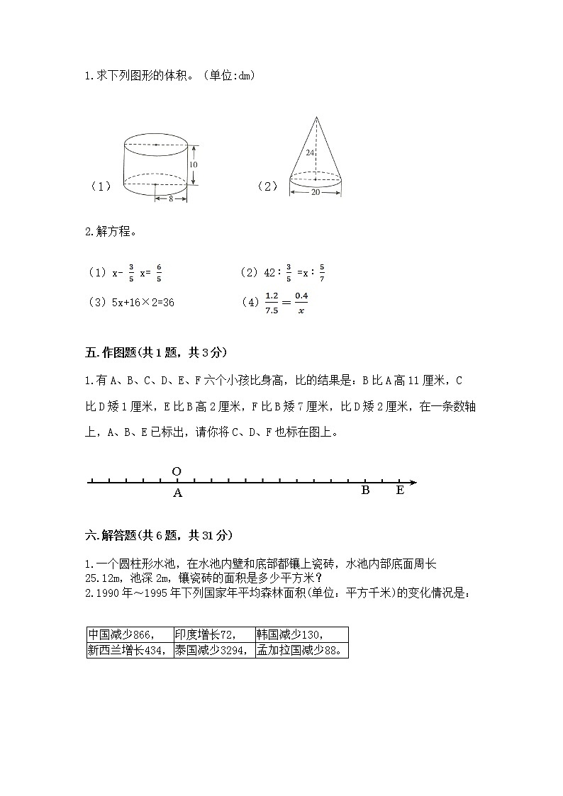 小学六年级下册数学 期末测试卷附答案（综合题）第3页