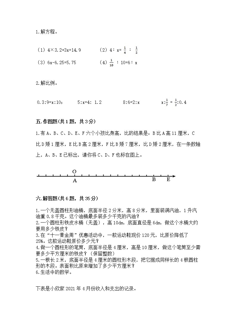 小学六年级下册数学期末测试卷（考点提分）第3页