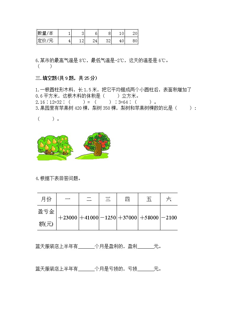 小学六年级下册数学期末测试卷附答案【达标题】第2页
