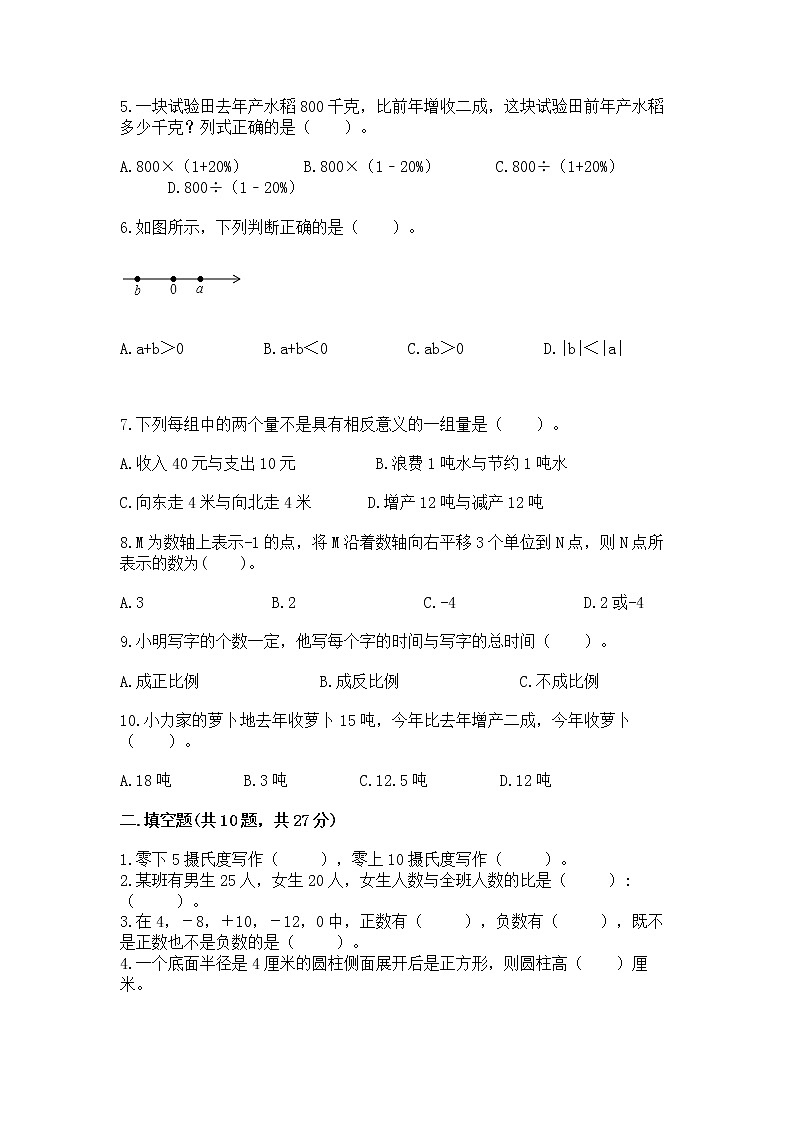 小学数学六年级下册重点题型专项练习附参考答案第2页