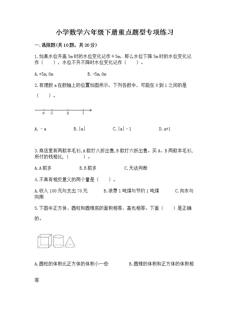 小学数学六年级下册重点题型专项练习含答案【培优A卷】第1页
