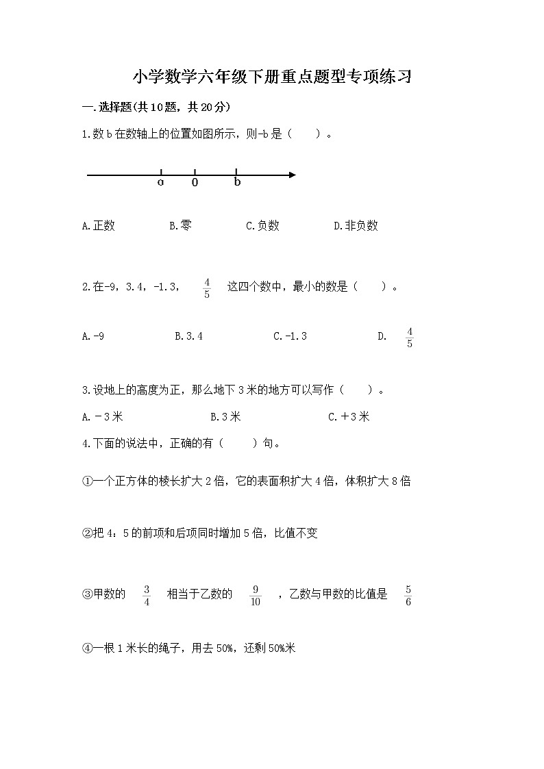 小学数学六年级下册重点题型专项练习附答案【实用】01