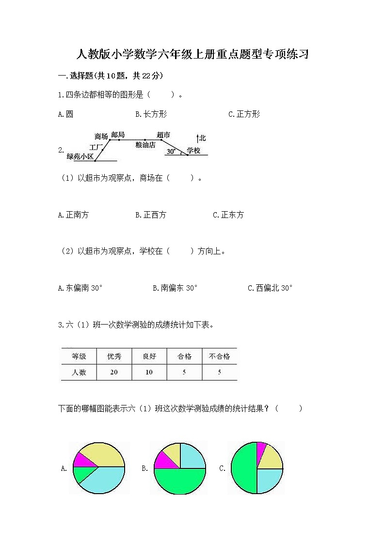 人教版小学数学六年级上册重点题型专项练习附完整答案01
