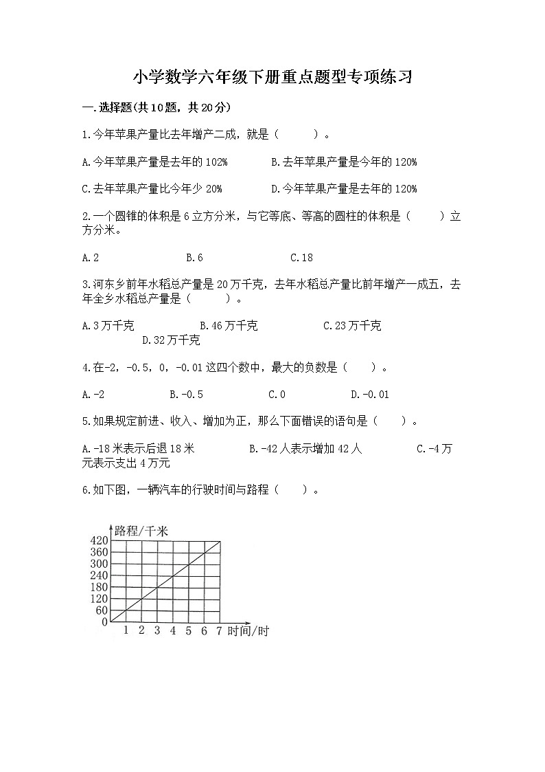 小学数学六年级下册重点题型专项练习【研优卷】01