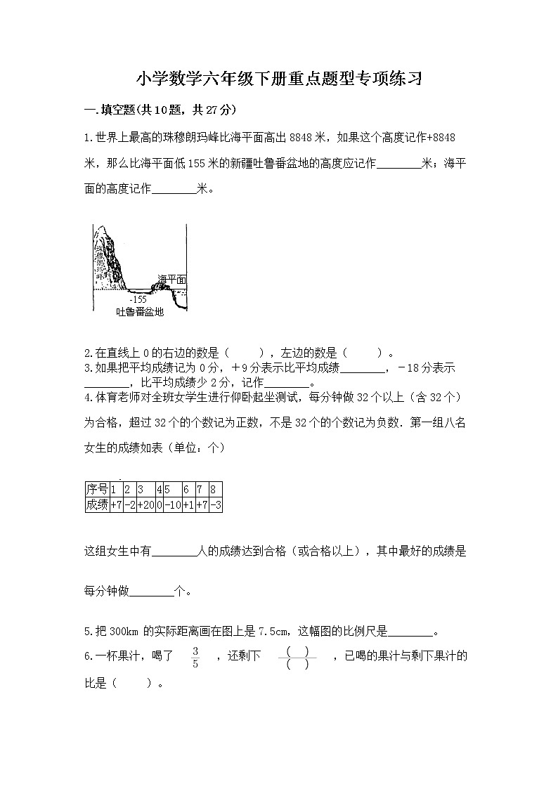 小学数学六年级下册重点题型专项练习精品【名师系列】01