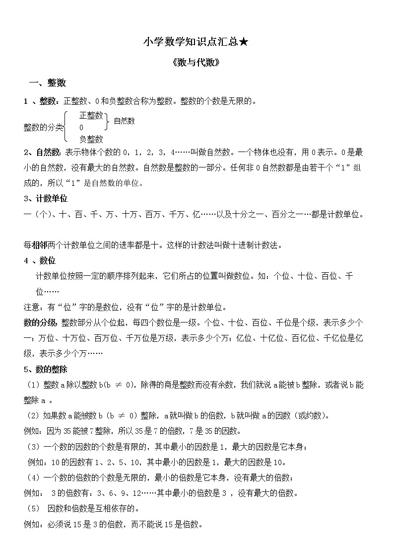 六年级下册数学--知识点整理与复习（知识点）01