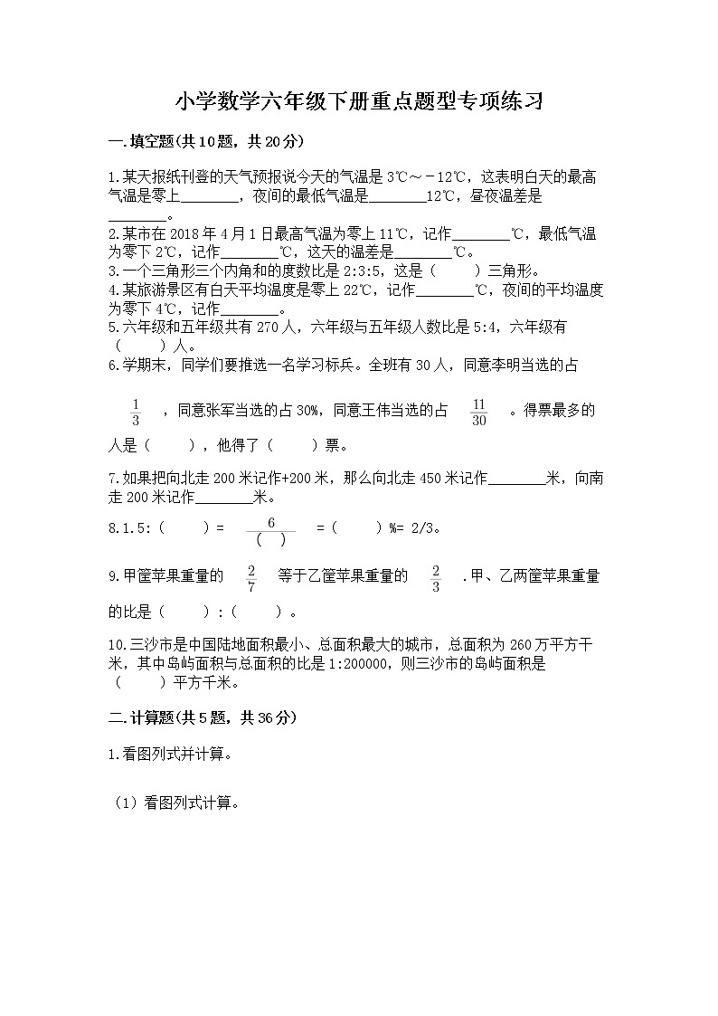 小学数学六年级下册重点题型专项练习（必刷）word版01