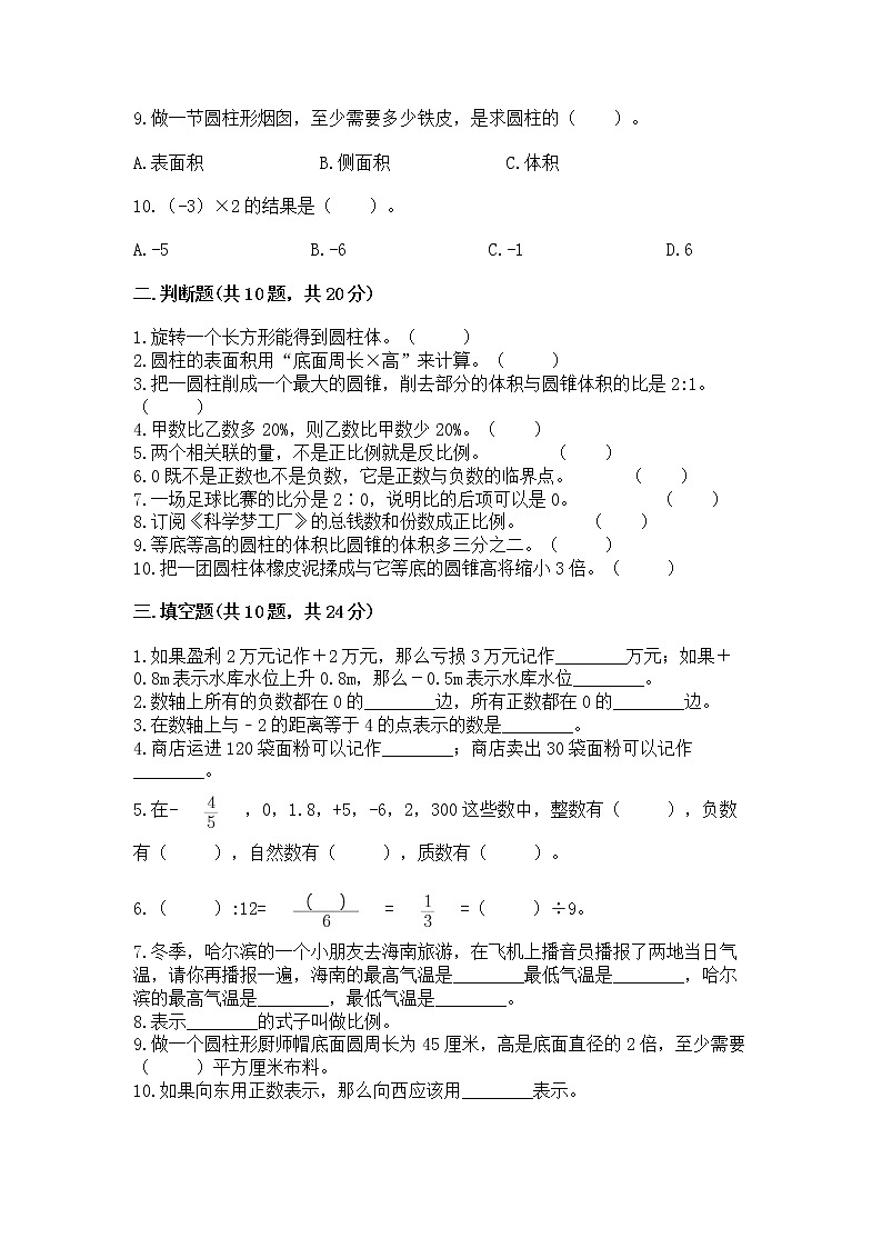 小学数学六年级下册重点题型专项练习加答案解析第2页