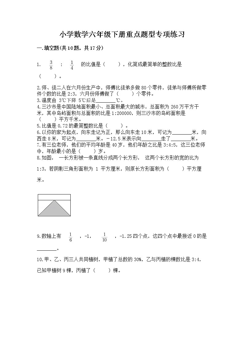 小学数学六年级下册重点题型专项练习加答案（精品）01