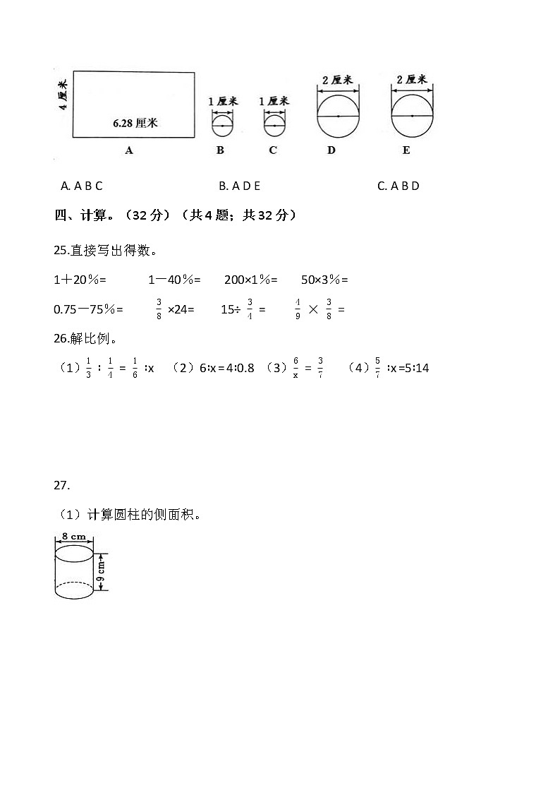 六年级数学下册试题-期中测试卷 人教版（含答案）第3页