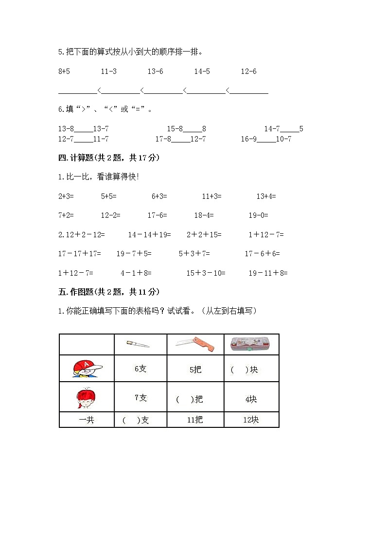 苏教版一年级下册数学第一单元 20以内的退位减法 测试卷精品加答案第3页