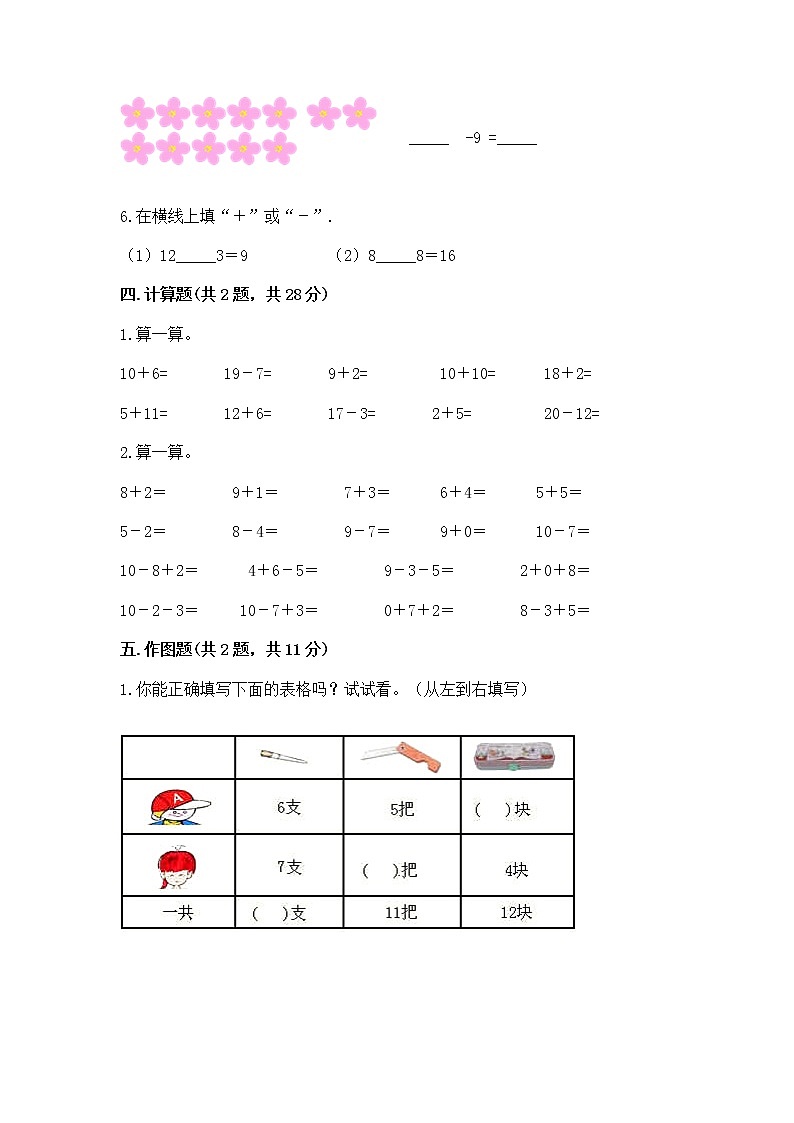 苏教版一年级下册数学第一单元 20以内的退位减法 测试卷精品【巩固】03