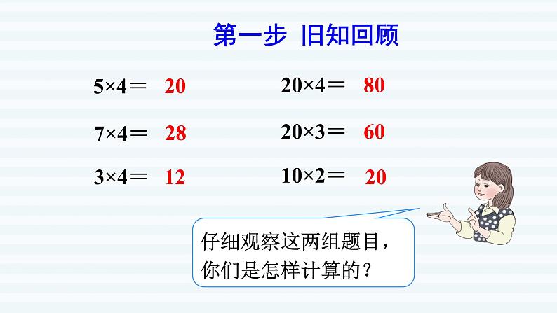 三年级下册数学课件-第4单元 两位数乘两位数 第1课时    口算乘法（一）——两位数、几百几十数乘一位数 人教版(共8张PPT)第2页