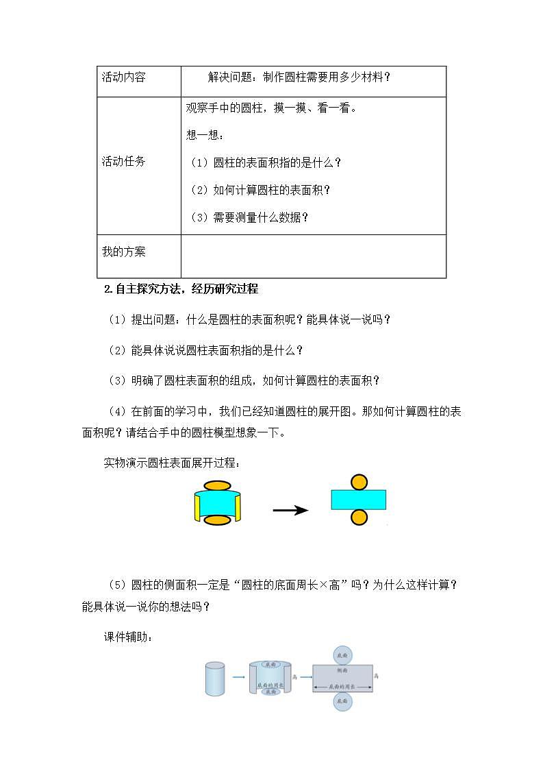 0513六年级数学（人教版）-圆柱的表面积（一）-1教案第3页