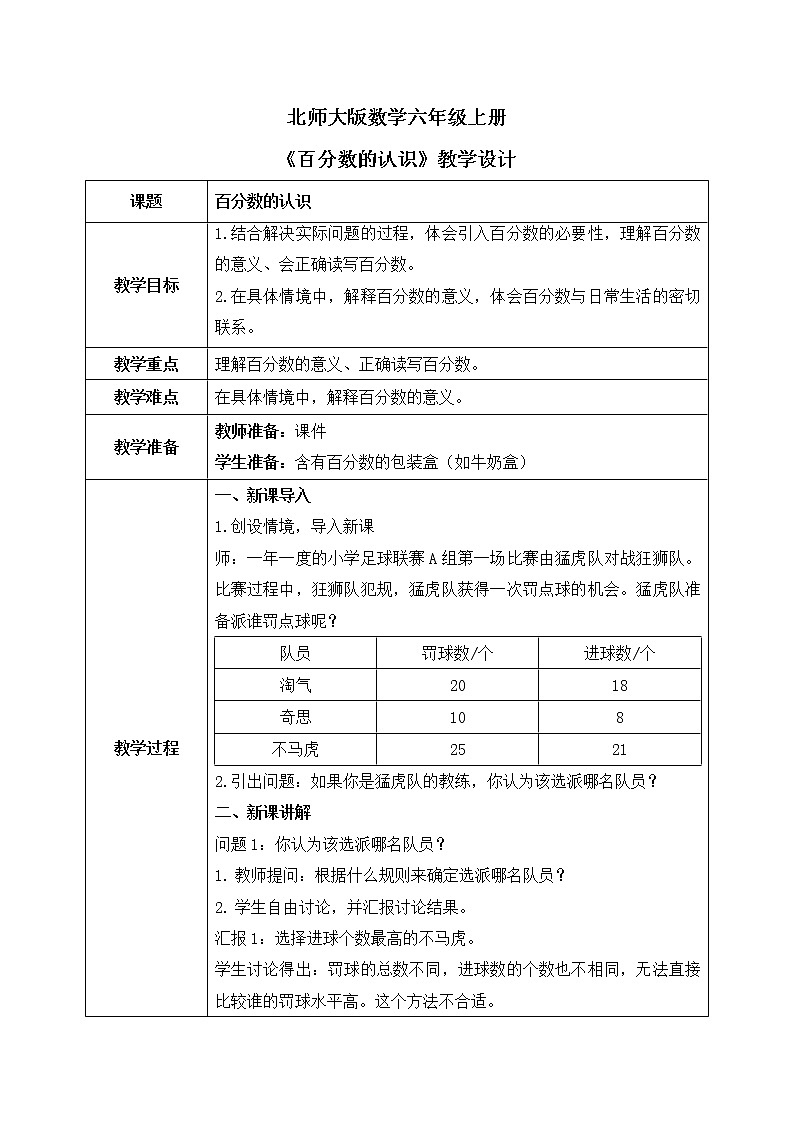 北师大数学六上《百分数的认识》课件PPT+教案01