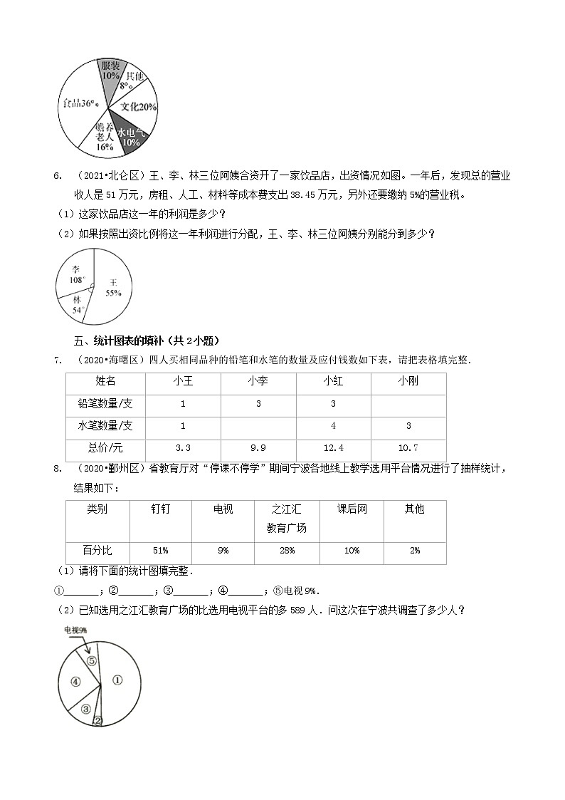 浙江省宁波市三年（2020-2022）小升初数学卷真题分题型分层汇编-19解答题（基础提升）第3页