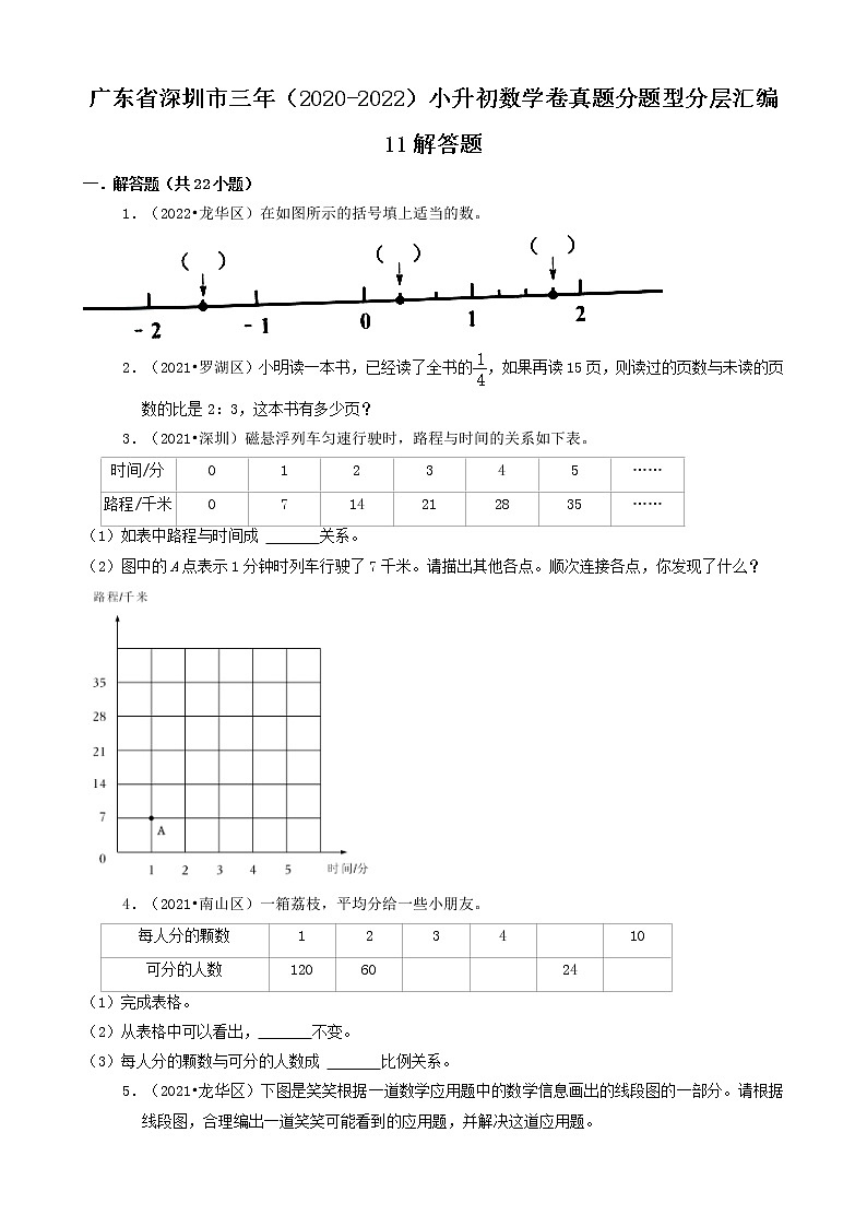 广东省深圳市三年（2020-2022）小升初数学卷真题分题型分层汇编-11解答题01