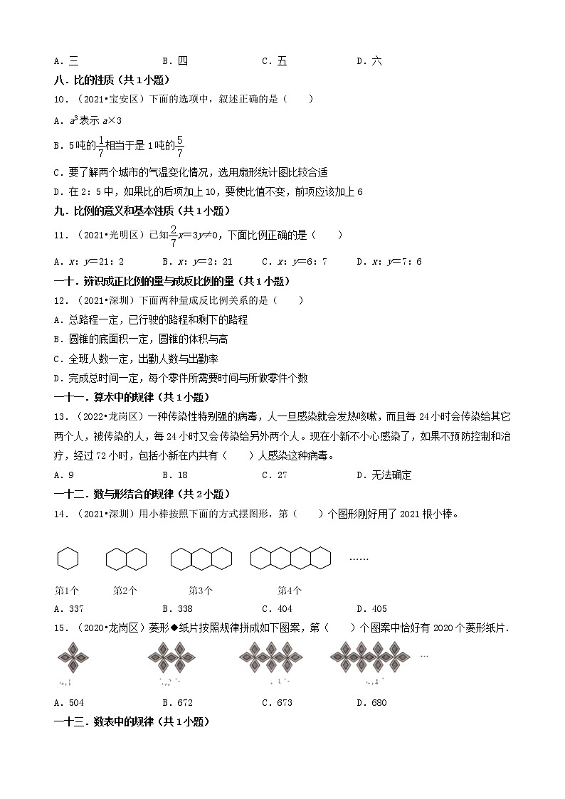 广东省深圳市三年（2020-2022）小升初数学卷真题分题型分层汇编-03选择题（基础提升）02