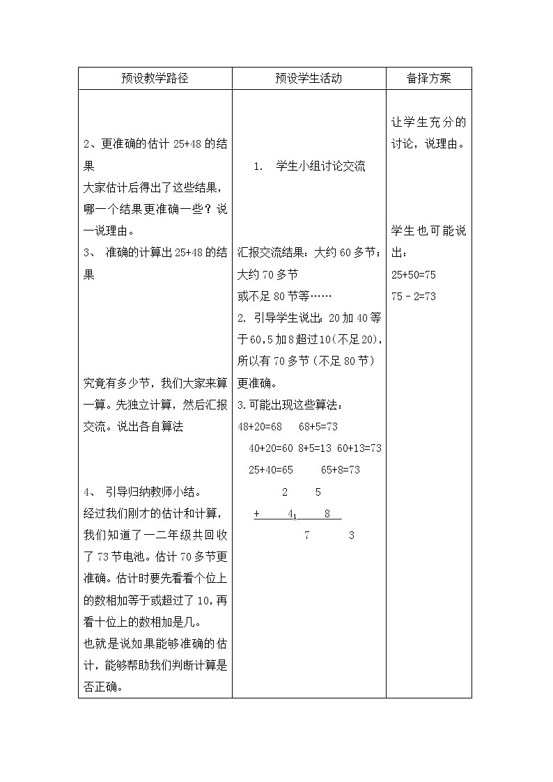 一年级下册数学教案-7.1.3 两位数加法的估算｜冀教版第2页