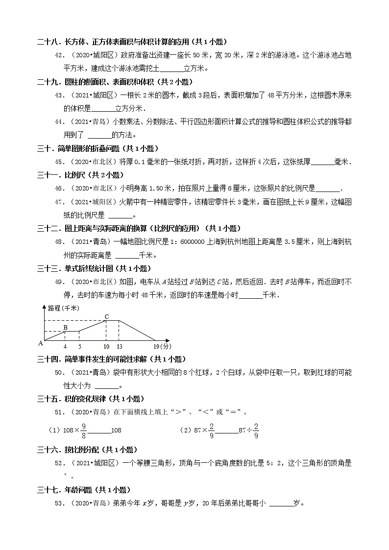 山东省青岛市三年（2020-2022）小升初数学卷真题分题型分层汇编-06填空题（基础题）第2页